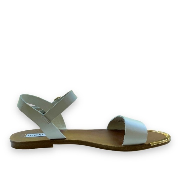 STEVE Madden Rillie White Leather With Gold Capped Toe Sandals | Size 10 - Picture 8 of 11